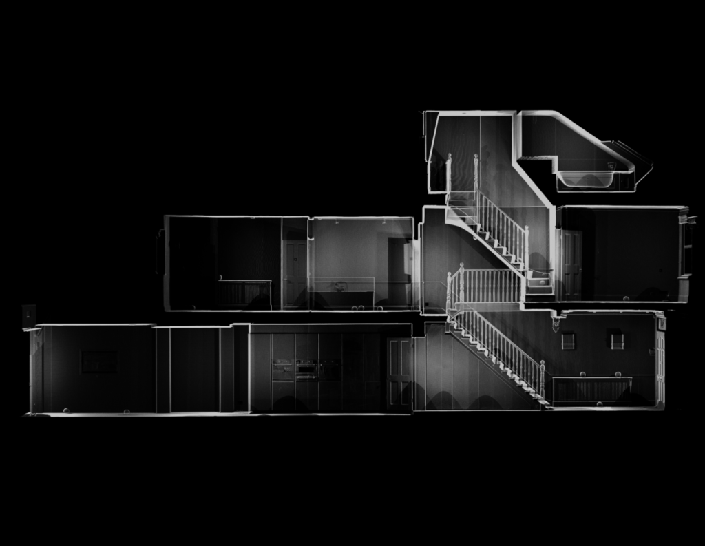 Measured building survey cross-section of a multi-storey residential building
