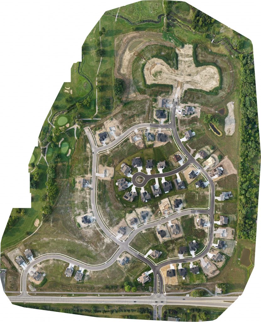High-resolution orthomosaic map of a new build residential development created using RTK drone survey technology
