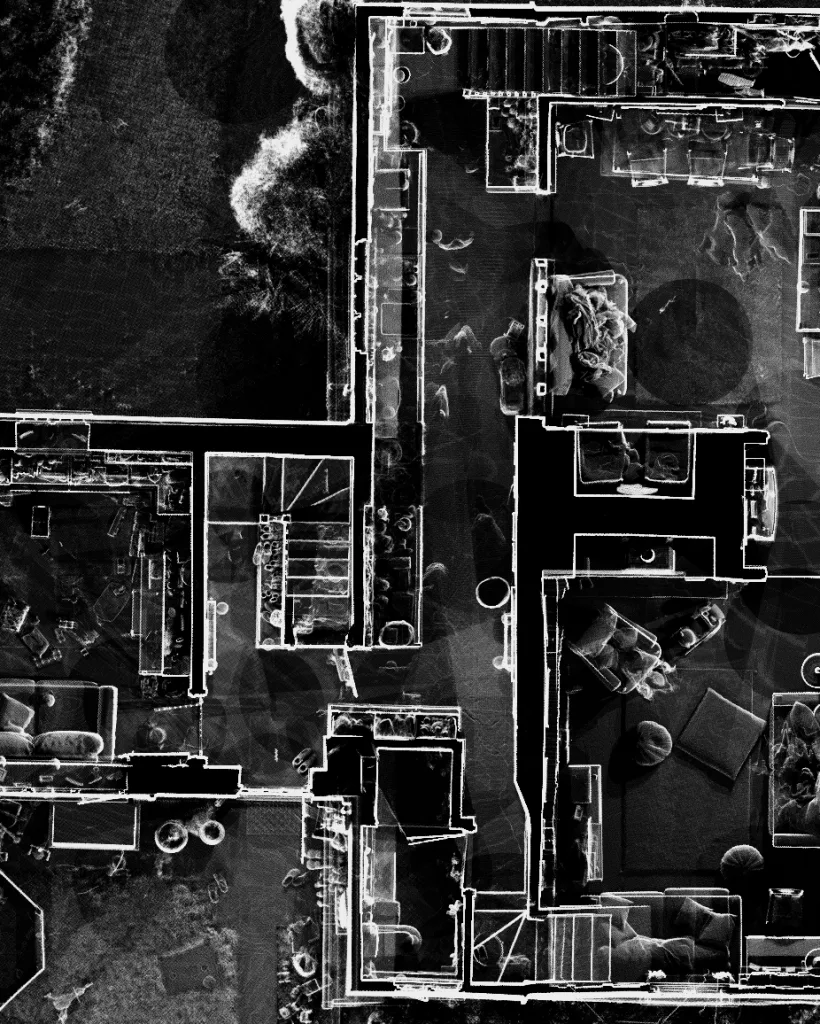 Point cloud of residential property captured using 3D laser scanning for measured building survey