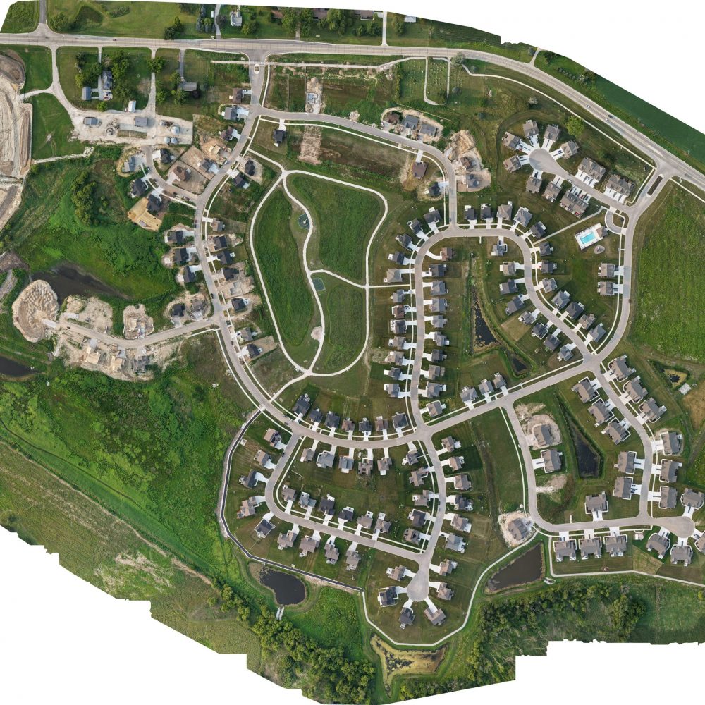 Drone orthomosaic image of residential housing development captured for topographical survey