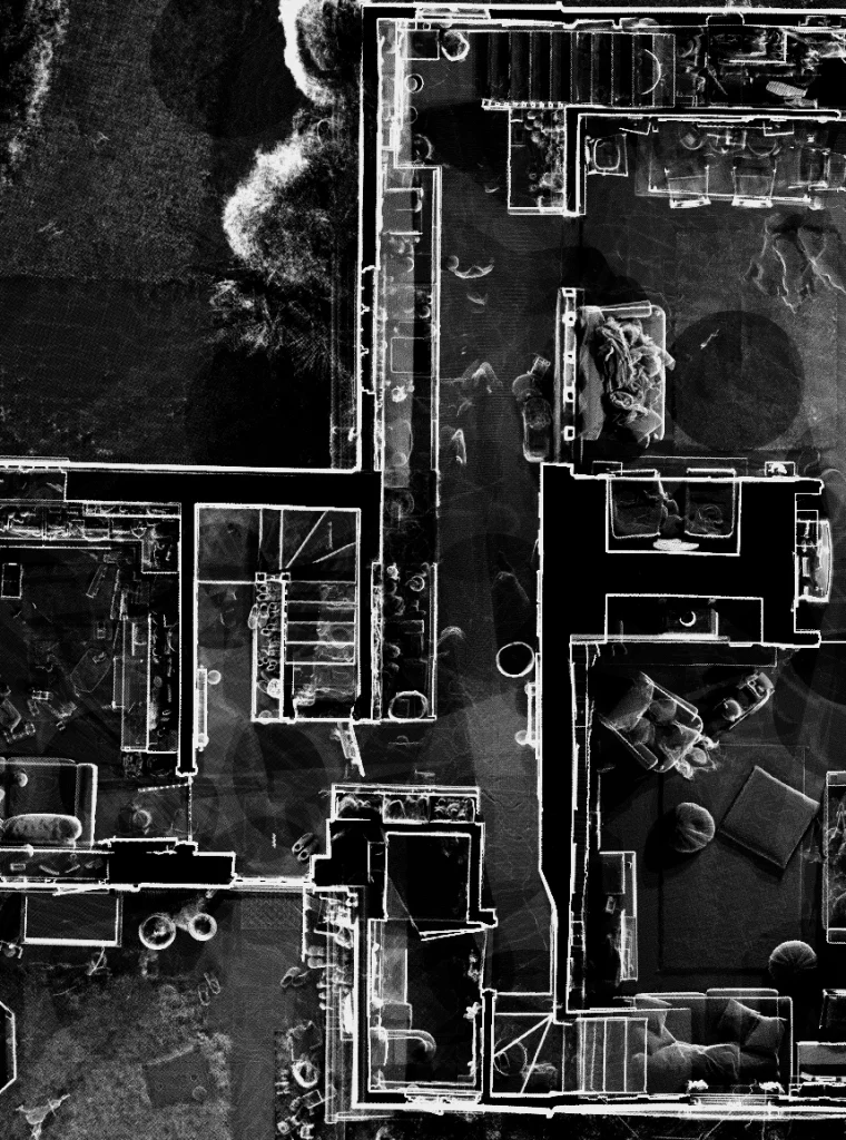 Measured building survey floor plan generated from 3D laser scan data in the UK